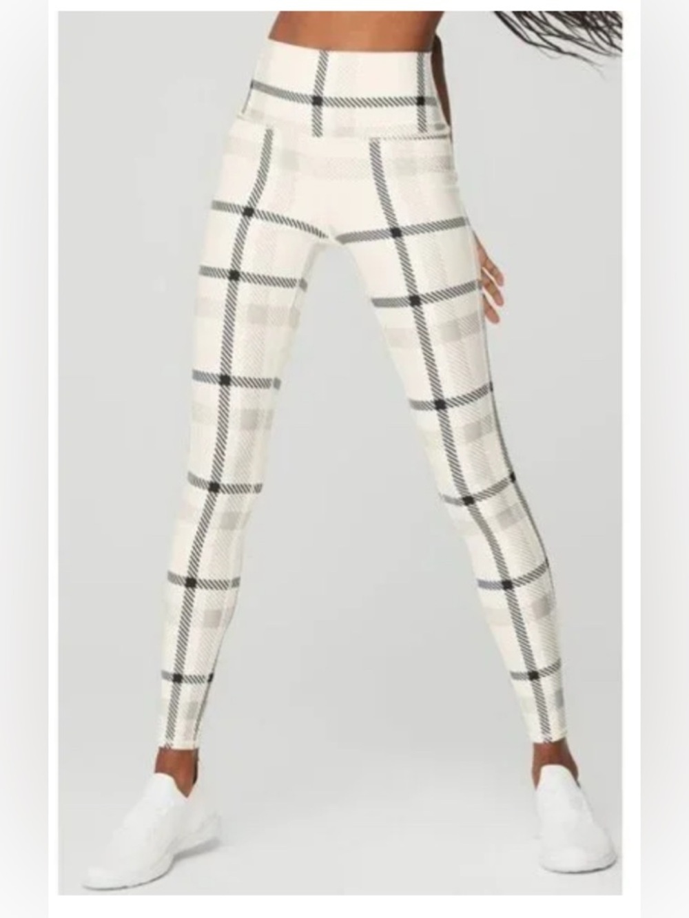Alo High-Waist Airlift Magnified Plaid Legging Ivory Black Tartan Hi-Rise Tight